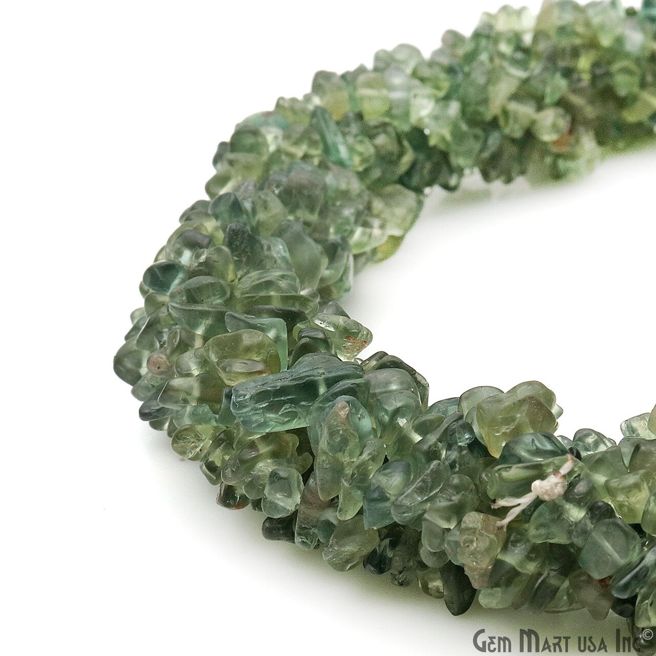 Green Apatite Chip Beads, 34 Inch Chip Strands, Drilled Strung Nugget Beads, Natural Raw Green Apatite, 3-7mm, Polished, GemMartUSA (CHAG-70001)